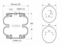 JW2-5330-D 设备空气弹簧双囊式气囊 O2B330 2B5330-D 2229100100 81436010022 W01-358-7180 03452571 0220021900 SP55300-2P22 FD330-22 EB-325-215 193790 安装螺丝M8 气孔G1/4